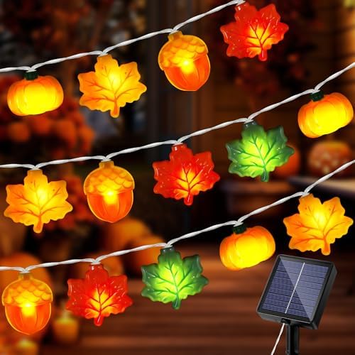 Solar Fall Lights Outdoor 17.4Ft 3D Acorn Pumpkin Maple Leaf String Lights, 8 Modes Thanksgiving Lights Fall Decor Thanksgiving Decorations for Outdoor by Unknown