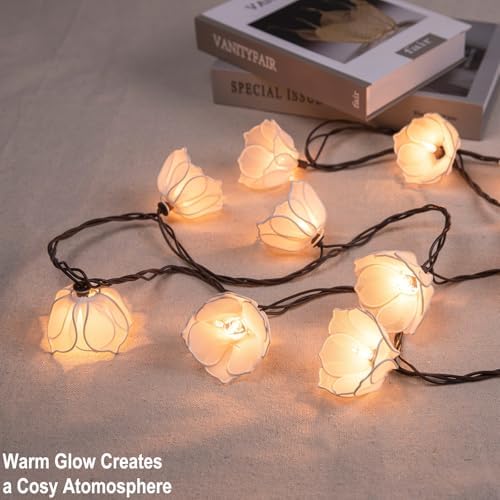 TWINKVILLA Decorative String Lights Plug in with 10 Bulbs, Flower Garland Fairy Lights Connectable Weatherproof Outdoor Indoor for Wedding Garden Pergola Bedroom Porch Floral Home Decor (White) - Image 5