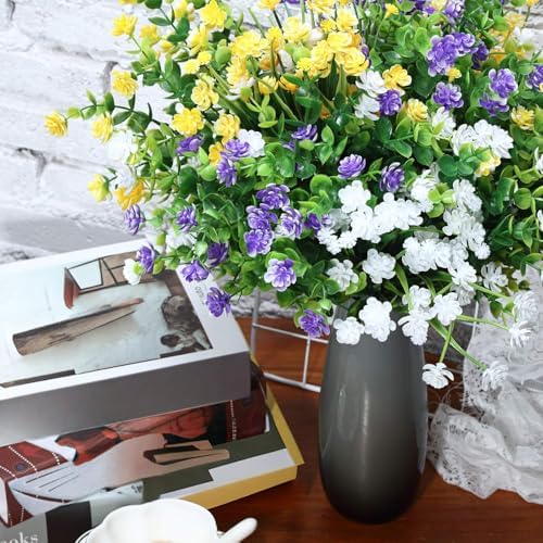 WILLBOND 12 Bundles Artificial Flowers Outdoor, UV Resistant Faux Artificial Plants Shrubs Plastic Flower Bulk for Hanging Planter Porch Window Home Spring Summer Decor(Yellow, Purple, White) - Image 4