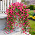 LikSoor 4 Pcs Artificial Outdoor Hanging Plants Spring Summer Decoration UV Resistant Faux Silk Flowers for Outside, Garden, Porch, Window, Home Decor (Rose Red) by LikSoor