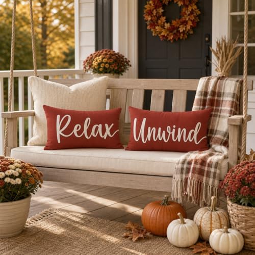 Relax Unwind Lumbar Throw Pillow Covers 12x20 Inch Set of 2, Rust - Image 6