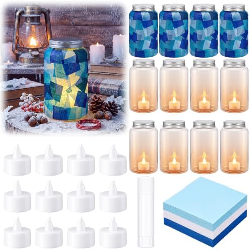 Qinyoung 12 Pcs Winter Mason Jar Craft Kits with LED Candle Lights by Qinyoung