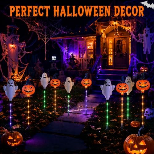 Halloween Decorations Outdoor Solar Lights, 6pcs Ghost Pumpkin Lights with 3 Lighting Modes, Solar Stake Lights Outdoor Waterproof, LED Landscape Light for Garden Pathway (Orange - Pumpkin+Ghost) - Image 5