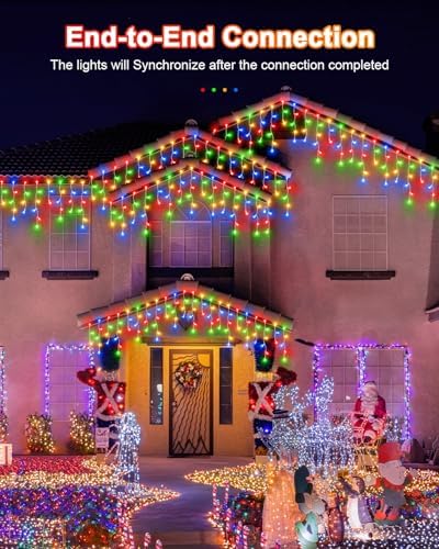 159 FT Christmas Lights Outdoor, 1458 LED Waterproof Outside Christmas Lights Plug in, Timer & Memory, 8 Modes Fairy Lights with 324 Drops for House Eaves Yard Patio Decorations, Multicolor - Image 4