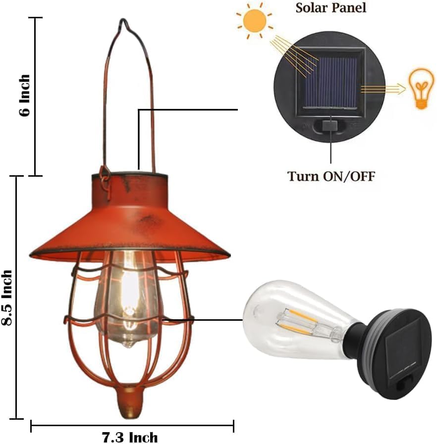 YAKii 6 Pack Solar Lantern Hanging Waterproof Outdoor Metal Solar Lamp with Warm White Light Decorate for Yard Garden Pathway Patio Porch (Red) - Image 5