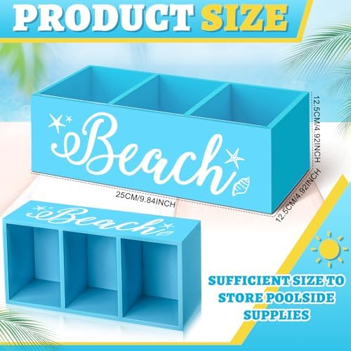 CroBlissful Beach Basket Blue Summer Beach Poolside Sunscreen Storage - Image 2