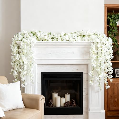 6PC 35.4FT White Cherry Blossom Flowers Garland for Decoration - Image 7