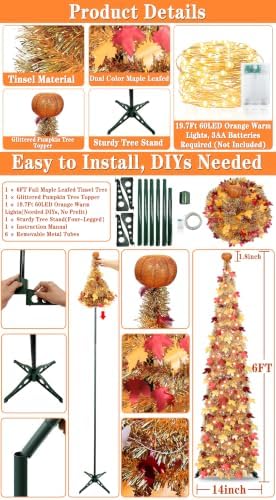 Pumpkin & Fall Decor - 6FT Pop Up Fall Tree with Lights Battery Operated - Image 2