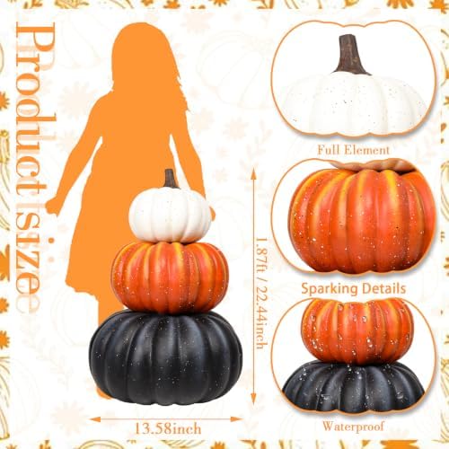 23 Inch Large Stacked Faux Pumpkins,3-Tier Fall Halloween Porch Decoration - Image 3