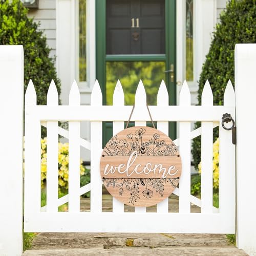 JarThenaAMCS 3D Wildflower Welcome Door Sign Black Wild Floral Wooden Hanging Sign Front Door Hanger for Indoor Outdoor Farmhouse Home Porch Window Decor - Image 4