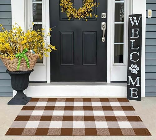 Fall Decor Front Door Mat 27.5"x43.3",Halloween Buffalo Plaid Outdoor Rug - Image 7