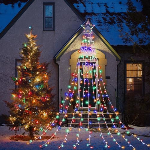 Outdoor Christmas Decorations Star String Lights, 320 LED 11.5 ft Waterfall Tree Lights with 8 Lighting Modes Christmas Star Lights for Indoor Outdoor Yard Home Festival Party Xmas New Year Decor by MINIAO
