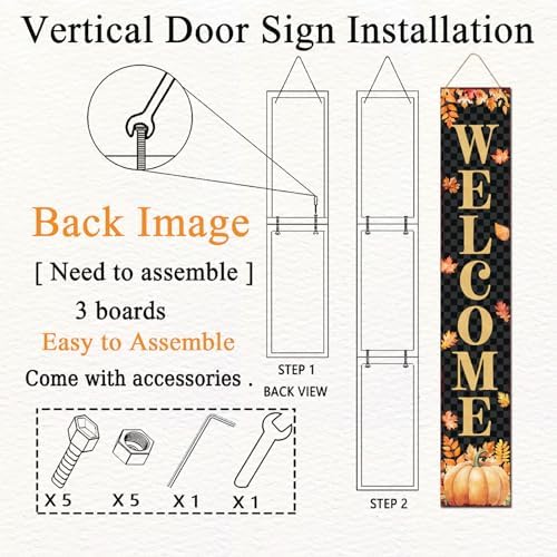 Welcome Sign Stand for Front Door, 47" Vertical Autumn Welcome Porch Sign Wall Hanging for Outdoor Patio Garden, Rustic Large Tall Porch Leaner Decor for Thanksgiving (Fall-Black, Fall-Black) - Image 4