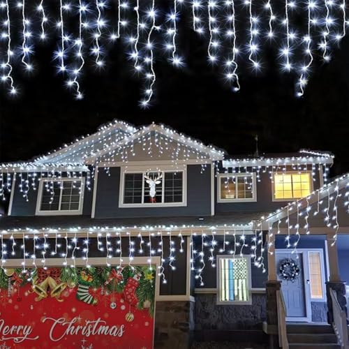 YEGUO 66ft 800 LED Icicle Lights Outdoor Waterproof, 160 Drops Icicle Christmas Light Connectable, 8 Modes White Icicle Xmas Lights with Timer Memory by YEGUO