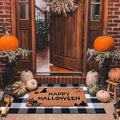 Homydecor Halloween Decor Doormat Combo Set, 100 Percent Coco Coir Welcome Mat + 28X43 Inches Black and White Plaid Rug - Halloween Front Porch Entryway Decor Floor Mat, Outdoor Mats Happy Halloween by Homydecor