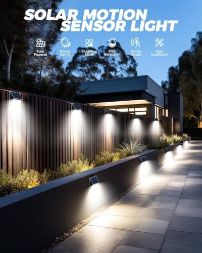 vighep 12 Pack Solar Fence Lights Waterproof, Motion Sensor Deck Lights Outdoor, Cold White LED Outside Lights Wireless for Wall Yard Steps Stairs Garden - Black - Image 2