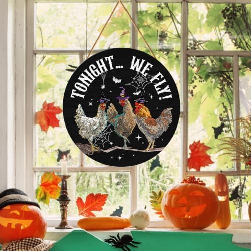 Funny Halloween Chicken Decor Tonight We Fly Witchy Door Sign for Home - Image 5