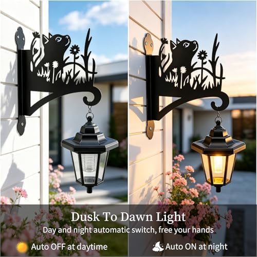 VOOKRY Solar Wall Lanterns Outdoor, Waterproof 2 Pack Hanging Lights with Cat Hooks, Wall Mount Sconce with 3 Solar Panels for Patio Porch Yard Garden Decor, Dusk to Dawn 2700K Warm White - Image 3