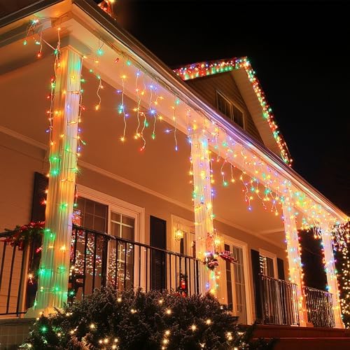 Dazzle Bright Christmas Icicle Lights, 88.5 FT 1080 LED 8 Modes Curtain Fairy Lights with 180 Drops, Xmas String Lights for Outdoor Holiday Wedding Party Decorations (Multi-Colored) - Image 2