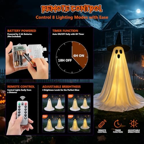 Halloween Ghost Decorations, 2 Pack 59" Lighted Ghosts with Remote - Image 5