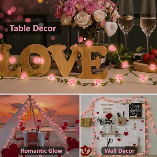 suddus 12.5FT Pink Rose Flower String Lights Battery Powered with Remote - Image 4