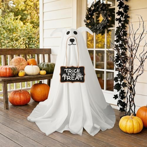 Halloween Decorations, 2.3 FT Light-Up Ghost Dog with Trick or Treat Sign - Image 6
