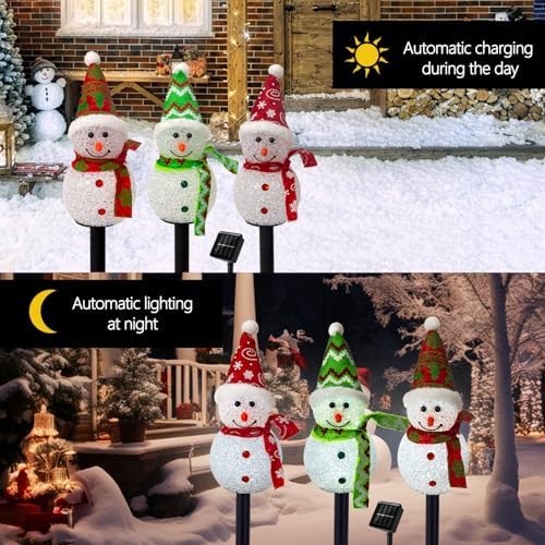 Solar Christmas Snowman Pathway Lights Outdoor Decoration, 3 Pack - Image 4