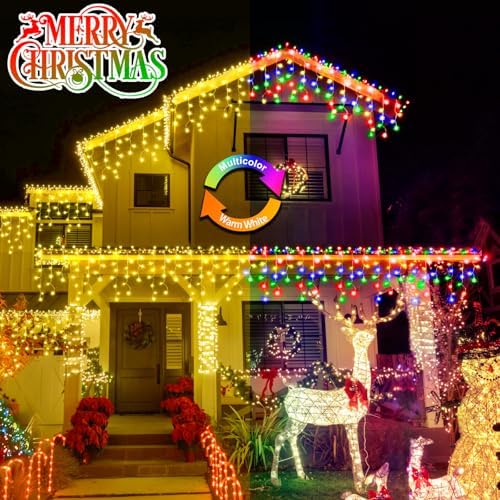 Color Changing Ice Lights, 164FT 1600 LED Outside with 320 Drops, 11 Modes Timer Waterproof Warm White to Multicolor String Lights for Christmas Eaves Party Decorations - Image 3