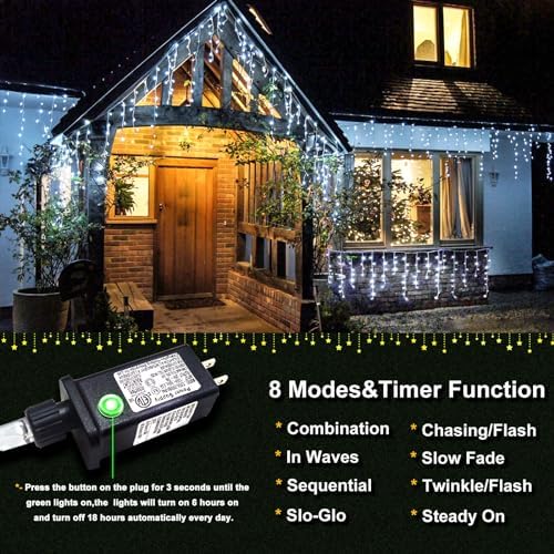 640 LED Icicle Lights for Outside, 66FT White Christmas Lights Outdoor - Image 2