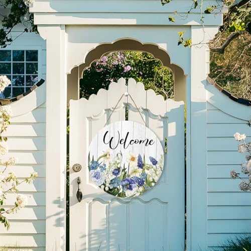 Welcome Spring Sign for Front Door, Spring Narcissus front Porch Decor, Seasonal Floral Wooden Hanging Decor for Spring Summer Farmhouse Home Outdoor and Indoor - Image 3