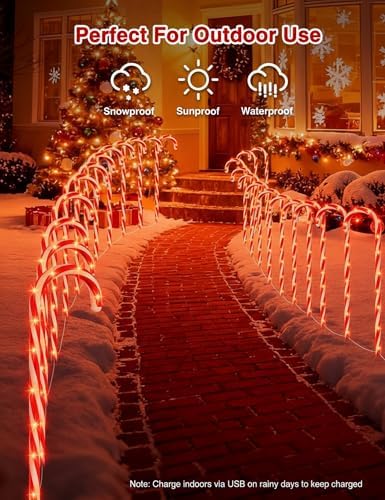 COOLWUFAN 24 Pack 28" Solar Candy Cane Path Lights Christmas Decorations - Image 5