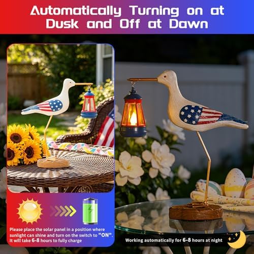 250th Anniversary Decorations,4th of July Decorations Solar Garden Lights,Fourth of July Red White and Blue Seagull Statue Solar Lights Outdoor,Patriotic Decor With Solar Lantern for Independence Day - Image 4