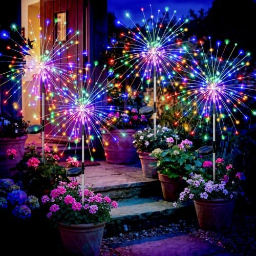 btfarm 4 Pack Solar Garden Lights Outdoor, 8 Modes Firework Lights Outside by btfarmdecorativelighting