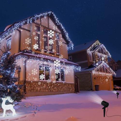 2 Pack Christmas Snowflake Projector Lights Outdoor, Led Rotating Snowfall Show Lights Waterproof Landscape Decorative Christmas Light Lighting for Xmas Holiday Garden Indoor Home Decoration Show - Image 7