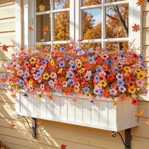SHareconn 24Pcs Artificial Fall Flowers UV Resistant Fake Mums for Outdoors - Image 5