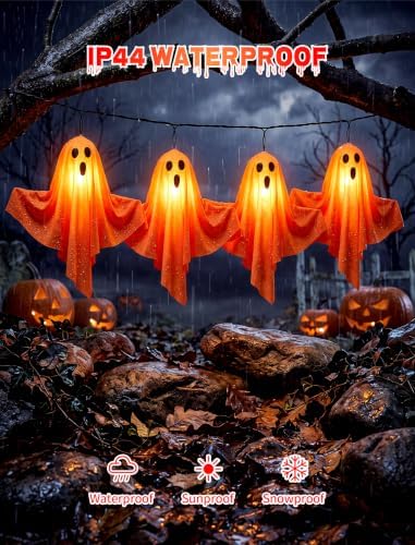4PK Halloween Pathway Lights Outdoor, Plug In LED Orange Ghost Decor Lights - Image 3