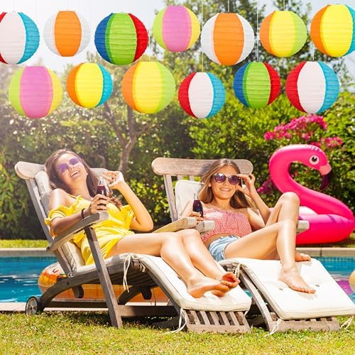 22PCS Beach Ball Paper Lanterns Bulk Pool Summer Luau Hawaiian Tropical Hanging Party Decorations Indoor Outdoor - Image 5