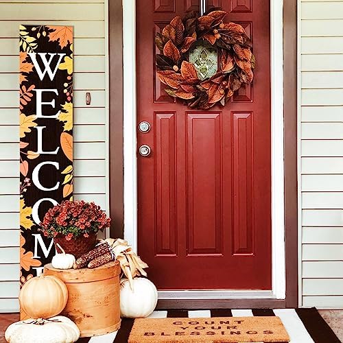 Fall Welcome Sign for Front Porch Standing, Autumn Wooden Porch Sign with Maple Leaves for Front Door Decorations, Farmhouse Vertical Hanging Signs Welcome Sign for Thanksgiving Home Decor 47.2"H - Image 7
