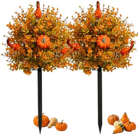 2 Pack Fall Pumpkin Topiary Trees with Stakes, 22 Inch (Orange) by Unknown