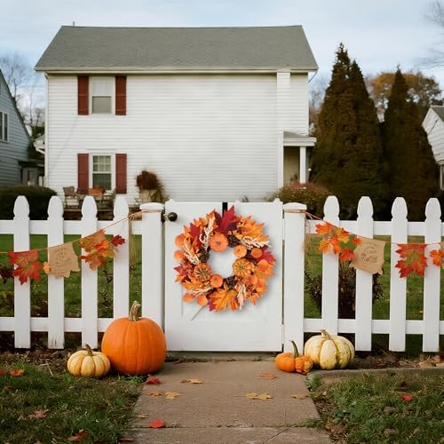 20 Inch Fall Wreaths Decorations Maples Autumn Wreath with Hanger - Image 7