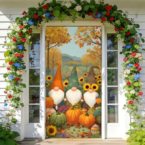 NYZE Fall Gnomes Door Cover, Autumn Pumpkin Sunflower Door Banner, Fall Harvest Orange Leaves Door Cover for Porch Indoor Outdoor Door Decor - Image 7