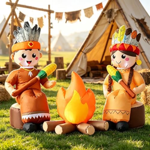 DomKom 6FT Thanksgiving Inflatable Native American Campfire Yard Decor - Image 4