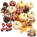 23Pcs Fake Pumpkins Fall Thanksgiving Decorations,Plastic Pumpkins with Acorns,Maple Leaves,Pine cones,Berries, Artificial Mini Pumpkin Decorating Harvest Home Decor Centerpiece Table Decorations by Ghrdopy