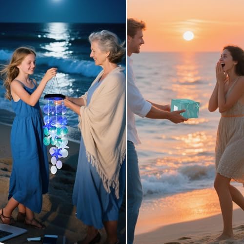 (New) Solar Wind Chime for Outside, Solar Hanging Wind Chime Lights, Gift for Women Grandma Mom Wife Sister Girls, LED Decorative Mobile Lights for Garden Yard Patio Decorations - Blue - Image 5