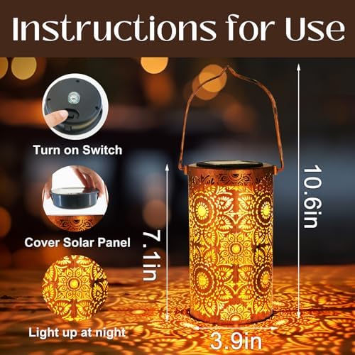 DIBIEECN Birthday Gifts for Women Mom Grandma Wife, Solar Lanterns Outdoor Waterproof, Metal Hanging Lights Garden Decor, LED Decorative Lantern for Patio Porch Backyard, Sunflower, 1 Pack - Image 4