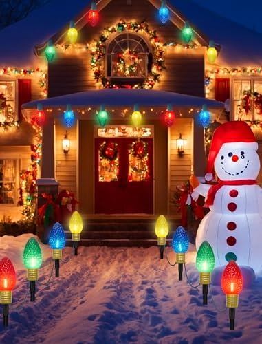Jumbo C9 Christmas Pathway Lights Outdoor, 2 Pack 7FT Christmas Yard Decorations with 8 Jumbo C9 LED Strawberry Multicolor Bulbs Christmas Walkway Lights for Outside Holiday Lawn Garden Driveway Decor - Image 7