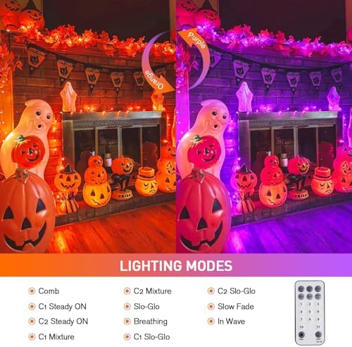 JMEXSUSS 100 LED Orange & Purple Halloween Lights Plug in - Image 3