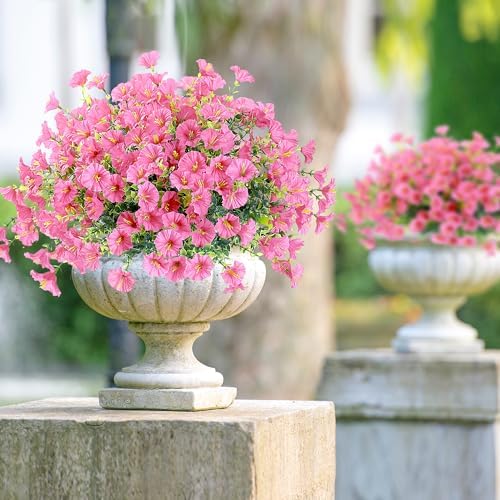 Artificial Flowers for Outdoors 12 Bundles Realistic Faux Plants UV Resistant Fake Silk Morning Glory with Eucalyptus for Front Door Planter Patio Porch Outside Spring Summer Decoration (Pink) - Image 4