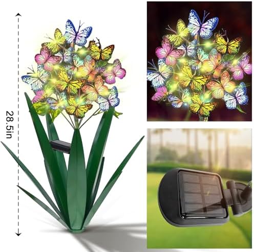 Homight Solar Metal Agave Butterfly Flower Stick Garden Sculpture - Outdoor Christmas Lights With Swaying Butterfly Sunflower - Solar Outdoor Gift (3 PCS Green) - Image 2