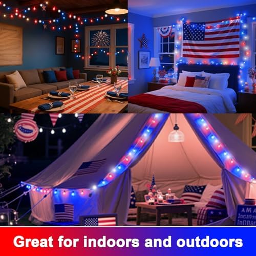 LAMPHOME 165ft 500 LED Red White and Blue Patriotic String Lights, 16 Modes Red White Blue Lights Plug in, 4th of July Lights Outdoor for Independence Day Memorial Day 4th of July Decoration - Image 7